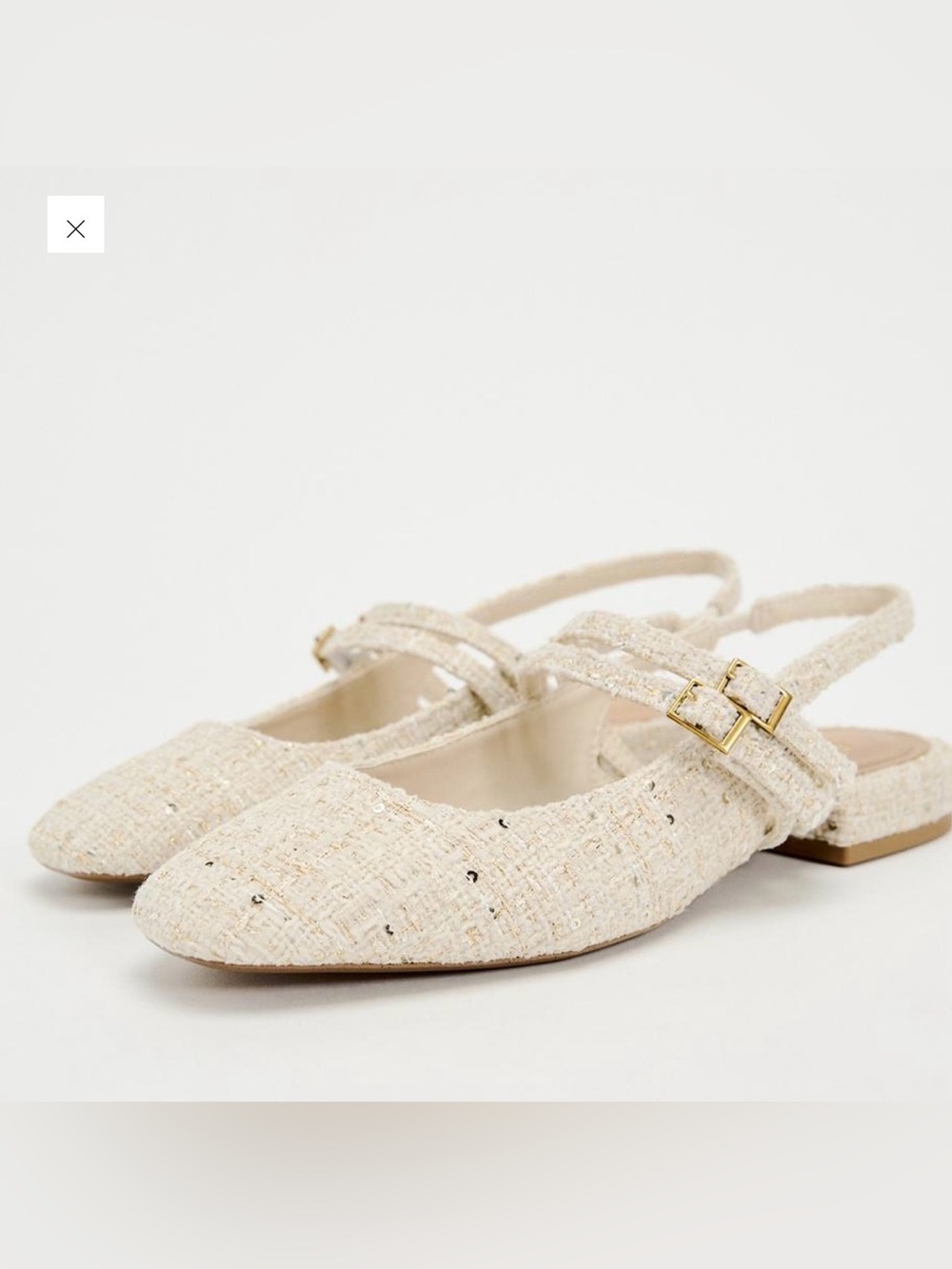 NWOT Zara Cream Tweed Mary Jane Slingback Flats Size 8  (EUR 39)